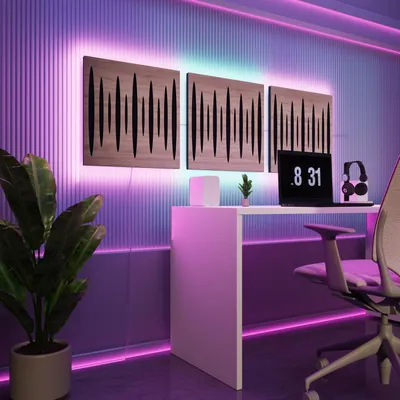 Produktbild von 3er-Pack-LED Akustikwandpaneele mit RGB Glow für Echo Control | Schallabsorbierende Paneele mit Backlight |3x PULSAR - Separately|Sonoma