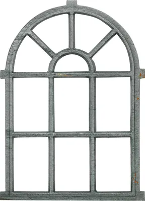 A gray metal window frame with multiple panes.