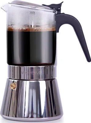 Produktbild von Espressokocher Klassisch italienische Perkolator-Mokakanne 360 ml - s Kristallglas und rostfreier Stahl