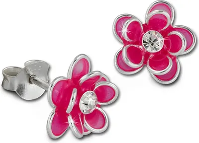 Produktbild von Teenie-Weenie Ohrstecker Kinder 925 Silber pink 3D Seerose Ohrringe SDO8122P