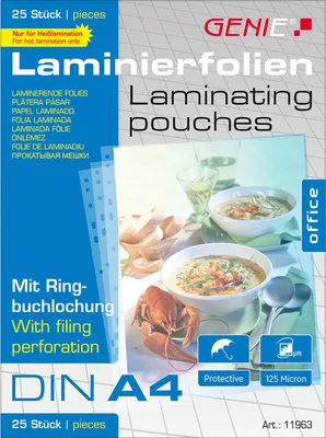 Produktbild von 25 Stück Laminierfolien DIN A4 mit Ringbuchlochung