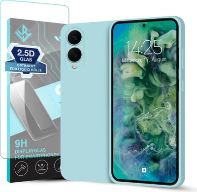 Produktbild von Hülle für Samsung Galaxy S25 Edge mit 9H Displayglas Displayschutz Plus Case Cover Bumper Silikon Softgrip Schutzhülle Farbe: Hellblau