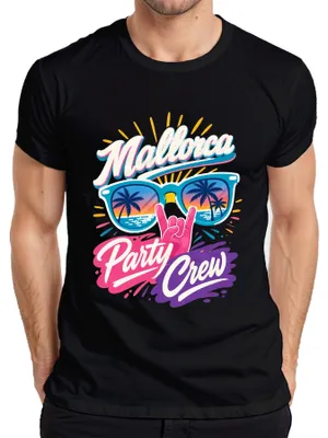 Zdjęcie produktu dla Koszulka męska "Mallorca Party Crew Ballermann Urlaub JGA Saufen Lustig Malle", czarna, rozmiar S