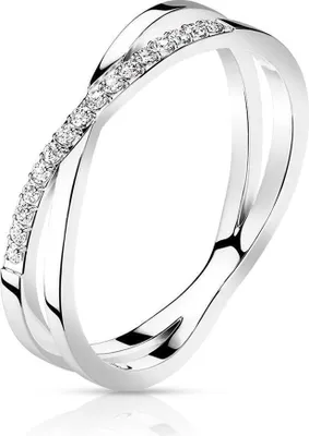 Produktbild von 60 (19.1) Ring gekreuzte Ringschiene mit Kristallen Edelstahl Damen