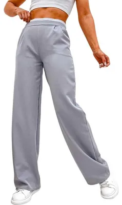 Produktbild von Damen High-Waist Stoffhose mit weitem Bein und Stretchbund Grau/M/38