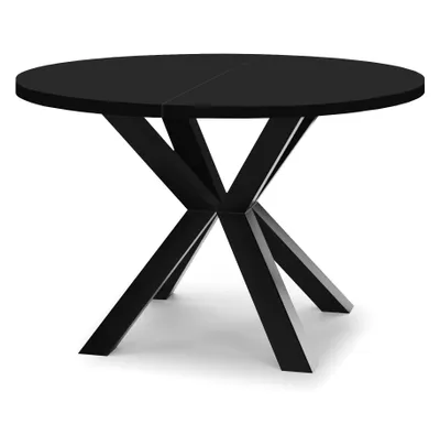 Zdjęcie produktu dla Okrągły rozkładany stół do jadalni RAL z drewnianymi nogami, styl loft, industrialny, średnica: 110 / 210 cm, kolor: czarny