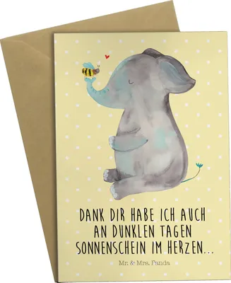 Produktbild von Mr. & Mrs. Panda Grußkarte Elefant Biene - Gelb Pastell - Geschenk, Lustige Sprüche, hochzeitskarten, Liebesspruch, Heiratsantrag, weihnachtskarten, osterkarten, Liebe