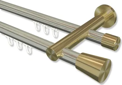 Produktbild von Interdeco Innenlaufstange, Gardinenstange mit Innenlauf Edelstahl-Optik / Messing-Optik Modell Platon Sitra, 20 mm Ø 2-läufig, 160 cm