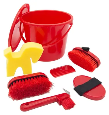 Productafbeelding van Poetsemmer paardenverzorging - Reinigingsset - 6-delig - Rood