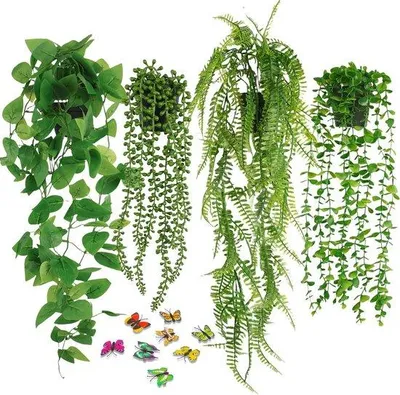 Immagine prodotto di Set di piante artificiali, 4 pezzi, in plastica, per interni ed esterni, verde