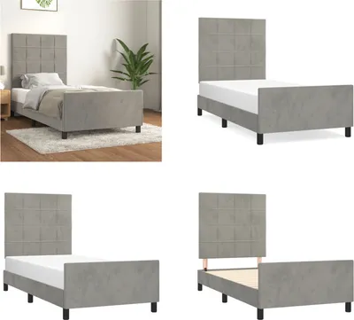 Produktbild von vidaXL Bettgestell mit Kopfteil Hellgrau 90x200 cm Samt - Bettgestell Mit Kopfteil - Bettgestelle Mit Kopfteile - Bettgestell - Bett Mit Kopfteil