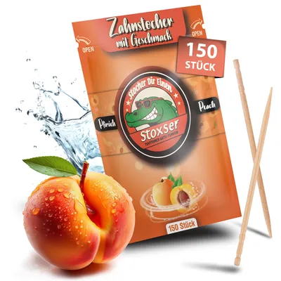 Produktbild von Stoxser 150 x Zahnstocher mit Geschmack Pfirsich die Geschmacksrevolution, Zahnstocher Geschmack Kein Kaugummi Unterstützend zu Zahnpasta Zahnsteinent