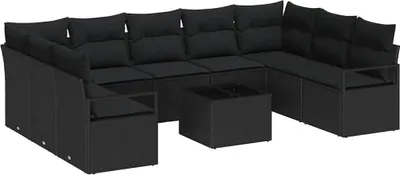 Image de Ensemble de Canapés avec coussin 10 pcs Noir polyrotin