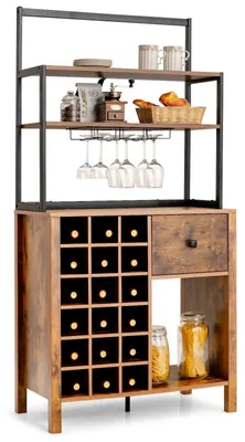 Imagen del producto de Mueble de cocina independiente - Armario de almacenamiento - Estante para vinos - Estantería - Aparador - Con soporte para vasos