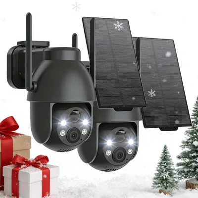 Obrázek produktu pro 2 ks 2K 3MP venkovní sledovací kamera baterie 360° PTZ WLAN kamera bezdrátová s barevným nočním viděním solární kamera venkovní sledování PIR detektor pohybu