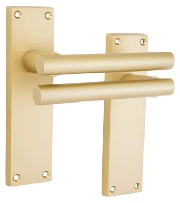 Türklinken-Set, rechteckige Rosette, satiniertes Messing, 155 mm