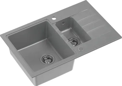 Produktbild von QUADRON Spülbecken 1,5-Becken Spüle | Größe: 78 x 50 x 20 cm | PETER 156 | Küchenspüle Granitspüle aus GraniteQ mit Siphon | Grau & Stahl