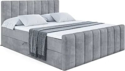 Produktbild von ALTDECOR Boxspringbett mit Fußteil, H3 Matratze und Topper - 180x200 cm - OTTA-Z - Grau Samt - Polsterbett mit Bettkasten und Lattenrost, Bett mit Stauraum