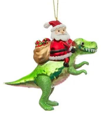 Glasball Dinosaurier & Weihnachtsmann, 1 Stück, Grün/Rot