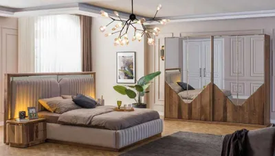 Produktbild von Luxus Schlafzimmer set Bett + 2x Nachttische + Kleiderschrank Modern Komplett