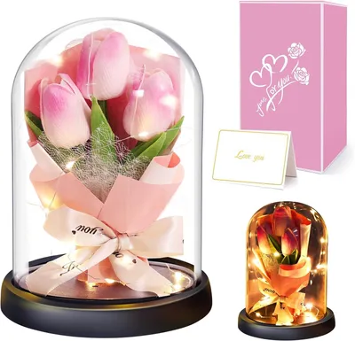 Produktbild von Muttertagsgeschenk für Frauen, Forever Tulip Künstliche Tulpen, Ewige Infinity Blumen im Glas, Künstliche Blumen Geschenke für Frau Freundin Mama Oma
