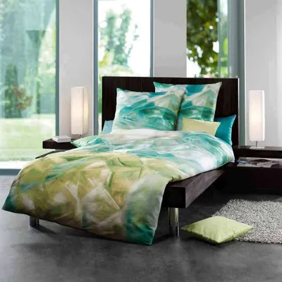 Produktbild von Kaeppel Mako-Satin Bettwäsche Jade 100% Baumwolle Reißverschluss Bettbezug Kissenbezug Bettgarnitur Bettwäsche-Set Bettzeug 135x200 cm Grün