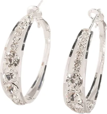 Produktbild von Damen-Ohrringe, attraktive, glänzende, mit Strasssteinen eingelegte Creolen, Piercing-Schmuck für Party-Silber
