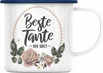 Produktbild von Trendation - Beste Tante der Welt Geschenk Emaille Tasse mit Spruch Emaille Emaille Tasse für Coole Tante (Blau)