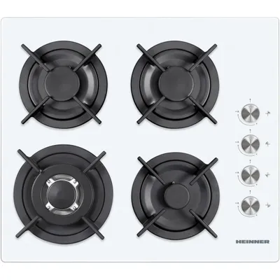 Produktbild von Heinner HBH‑V4IWF‑GWH Einbau‑Gas‑Kochfeld 59 cm, 4 Gasbrenner, Wok, Gusseisen, Zündung, Weiß