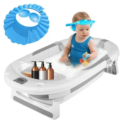 Image de Baignoire pour bébé - Baignoire pliable - Thermomètre numérique - Avec tablette - Portable - Plastique PP - 0 à 6 mois - Gris