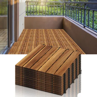 Produktbild von Jopassy Holzfliesen Akazienholz Balkonfliesen Gartenfliesen Terrassenfliesen, 30x30cm, 1m², 6 Latten, Fliese Leicht verlegbar(11 Stück)