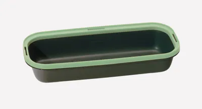 A dark green rectangular planter with a light green rim, shown from a slightly elevated angle against a light gray background.