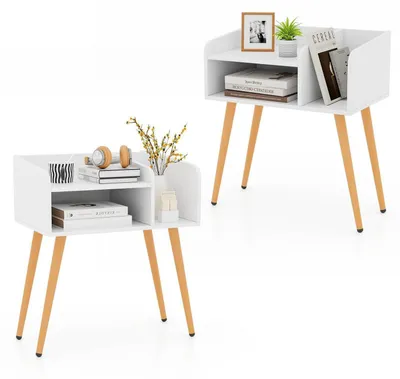 Immagine prodotto di Set di due comodini con 3 vani a giorno, dimensioni 50 x 32 x 58 cm, colore bianco