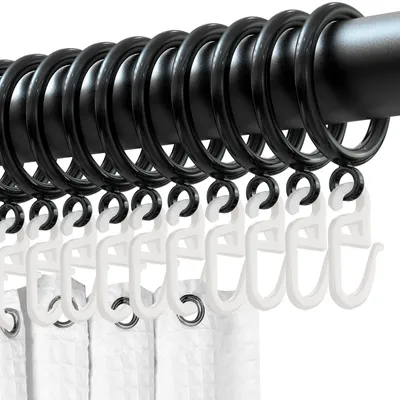 Image de 100 anneaux à crochet pour rideaux, crochets pour rideaux, anneaux pour tringles à rideaux, rideaux, rideaux de douche, anneaux pour rideaux, diamètre intérieur 32 mm, longueur du crochet 30 mm