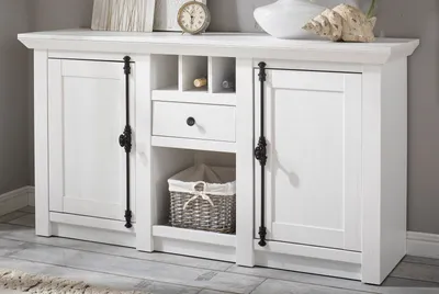 Produktbild von Sideboard "Hooge" in Pinie weiß Landhaus Kommode mit Weinregal 152 x 83 cm