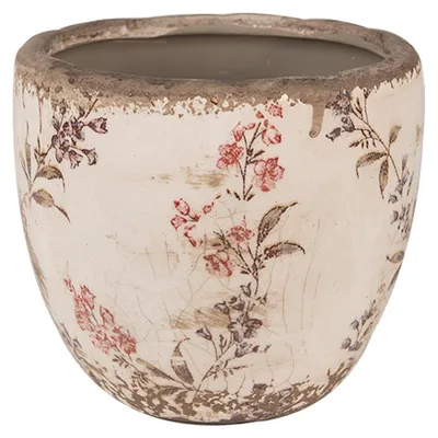 Image de Clayre & Eef Pot de fleurs Ø 13x11 cm Beige Rose Céramique Fleurs