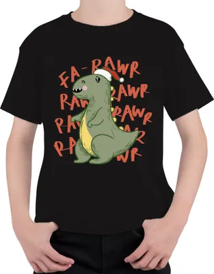 Produktbild von Fa Rawr süßer Dino Weihnachtsmann - Weihnachten Weihnachtsgeschenk Christmas Uni Kinder T-Shirt, Schwarz, 104