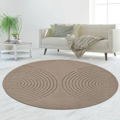 Obrázok produktu pre Hnedý koberec s 3D kruhovým vzorom ľahko udržiavateľný a robustný Veľkosť - 120 cm Round