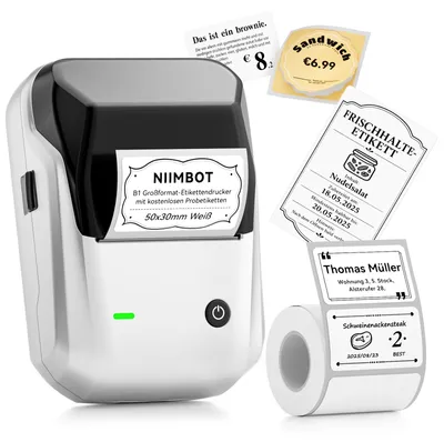 B1 Etikettendrucker, Bluetooth, 1 Rolle Etiketten, Silber