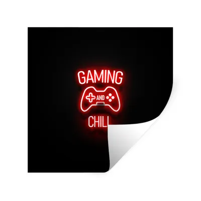 Produktbild von MuchoWow® Wandtattoo Wandsticker Wandaufkleber Gaming - Zitate - Gaming und Chillen - Neon - Rot 80x80 cm Selbstklebend und Repositionierbar - Wierderverwendbar - Selbstklebend