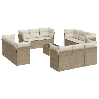 Image de vidaXL Ensemble de 13 canapés de jardin avec coussins Beige Poly Rattan