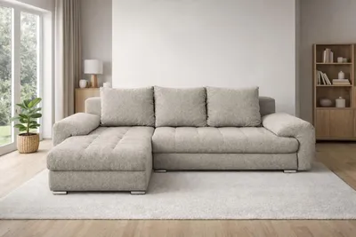Produktbild von Ecksofa mit Schlaffunktion, ausziehbares Ecksofa VELUTO, Eckcouch mit Wellenfederung.
