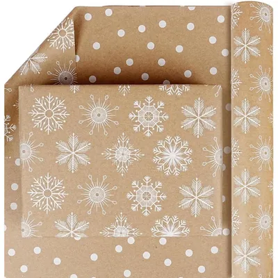 Productafbeelding van Geprinte cadeaupapier rol, kerstthema, dubbelzijdig, bruin, recyclebaar, 43 cm x 10 meter
