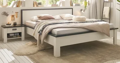 Produktbild von Schlafzimmer Set Stove in weiß komplett Set 3-teilig mit Bett und Nachttisch