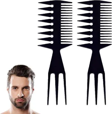 Imagen del producto de Kit de peine de plástico 3 en 1 para todo tipo de cabello: dientes anchos, para hombres, antistático