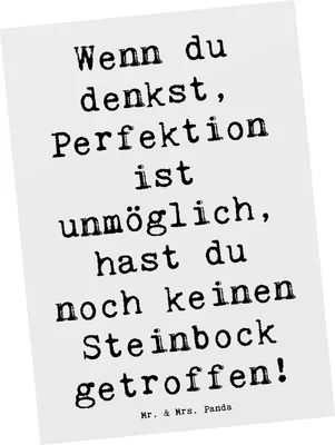 Produktbild von Mr. & Mrs. Panda Fotokarte Spruch Steinbock Perfektion - Weiß - Geschenk, bildkarte, Horoskop, Humor, Ansichtskarten, Postkarten, Kunstkarten, Perfektionismus, Grußkarte