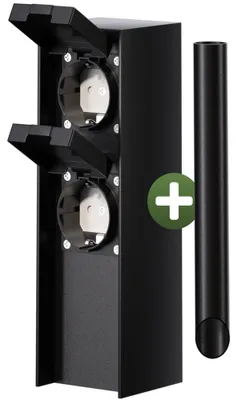 Produktbild von MONZANA® Gartensteckdose 2fach IP44 Metallspieß Garten Außensteckdose Steckdosensäule Mehrfachsteckdose Steckdosenverteiler outdoor Edelstahl Schwarz
