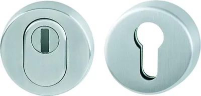 Two silver-colored keyhole escutcheons are shown side-by-side against a white background.