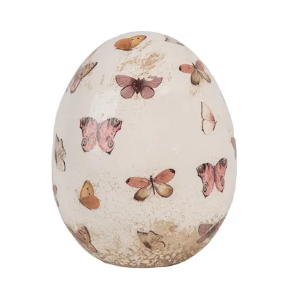 Immagine prodotto di Uovo decorativo Clayre & Eef Ø 10x12 cm Farfalle in Vetroceramica rosa beige