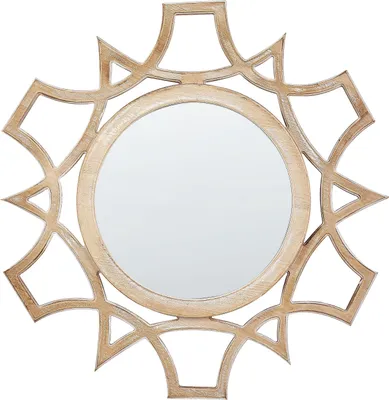 Produktbild von BELIANI Wandspiegel Helles Tannenholz MDF-Platte Furnier ø 60 cm Rund mit Schmalem Rahmen Akzente Modern Skandi Wohnzimmer Wanddeko Schlafzimmer Flur